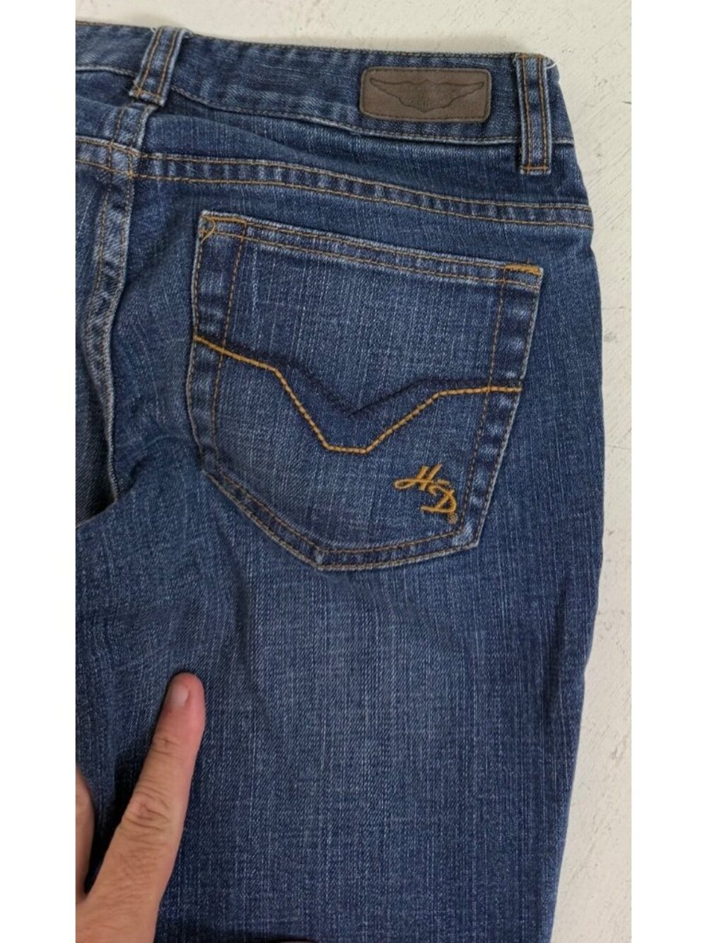 Harley Davidson Blue Denim Bootcut Stretch Jeans Womens Size Petite 2 - Picture 6 of 12